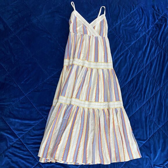 Edgewater Drive White + Multi-Colored Pastel Striped Spring / Summer Maxi Dress - Picture 1 of 5